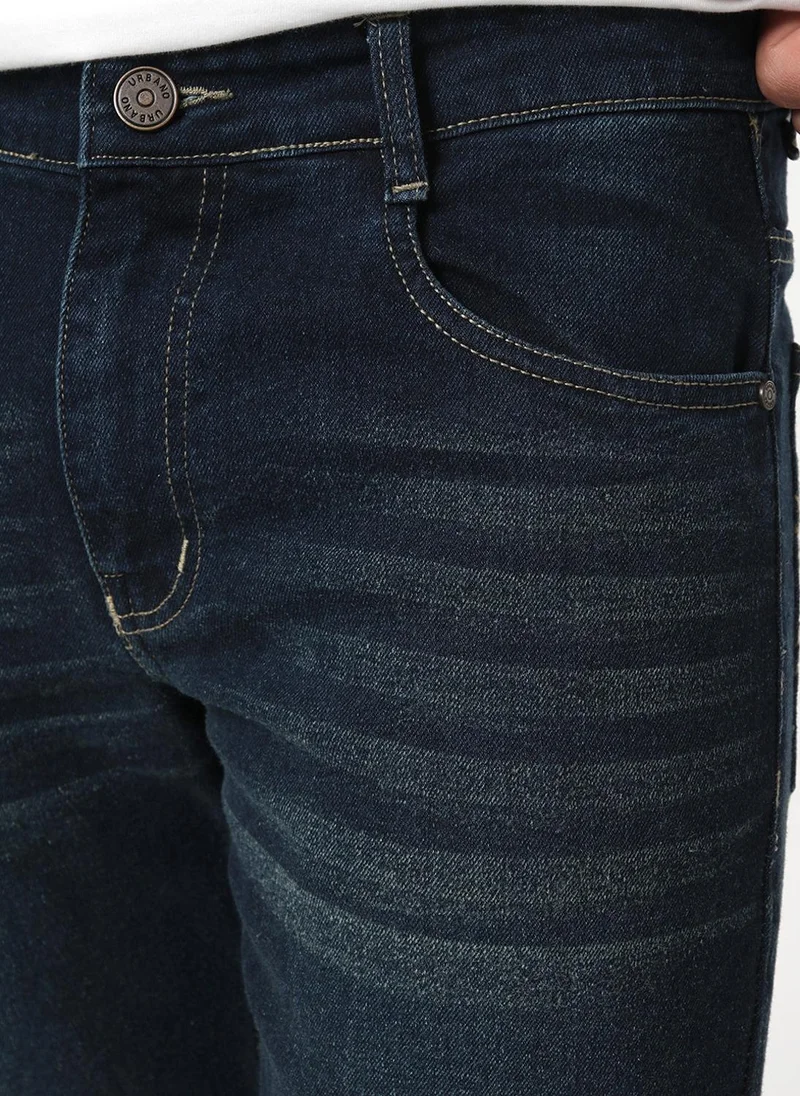 Urbano Fashion  Urbano Fashion Men's Dark Blue Bootcut Fit Mid Rise Heavy Washed Jeans Stretchable for Men | Best Price UAE